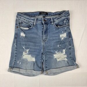 Judy Blue Shorts Womens Size Large Mid Rise Cuffed Hem Distressed Denim Bottoms